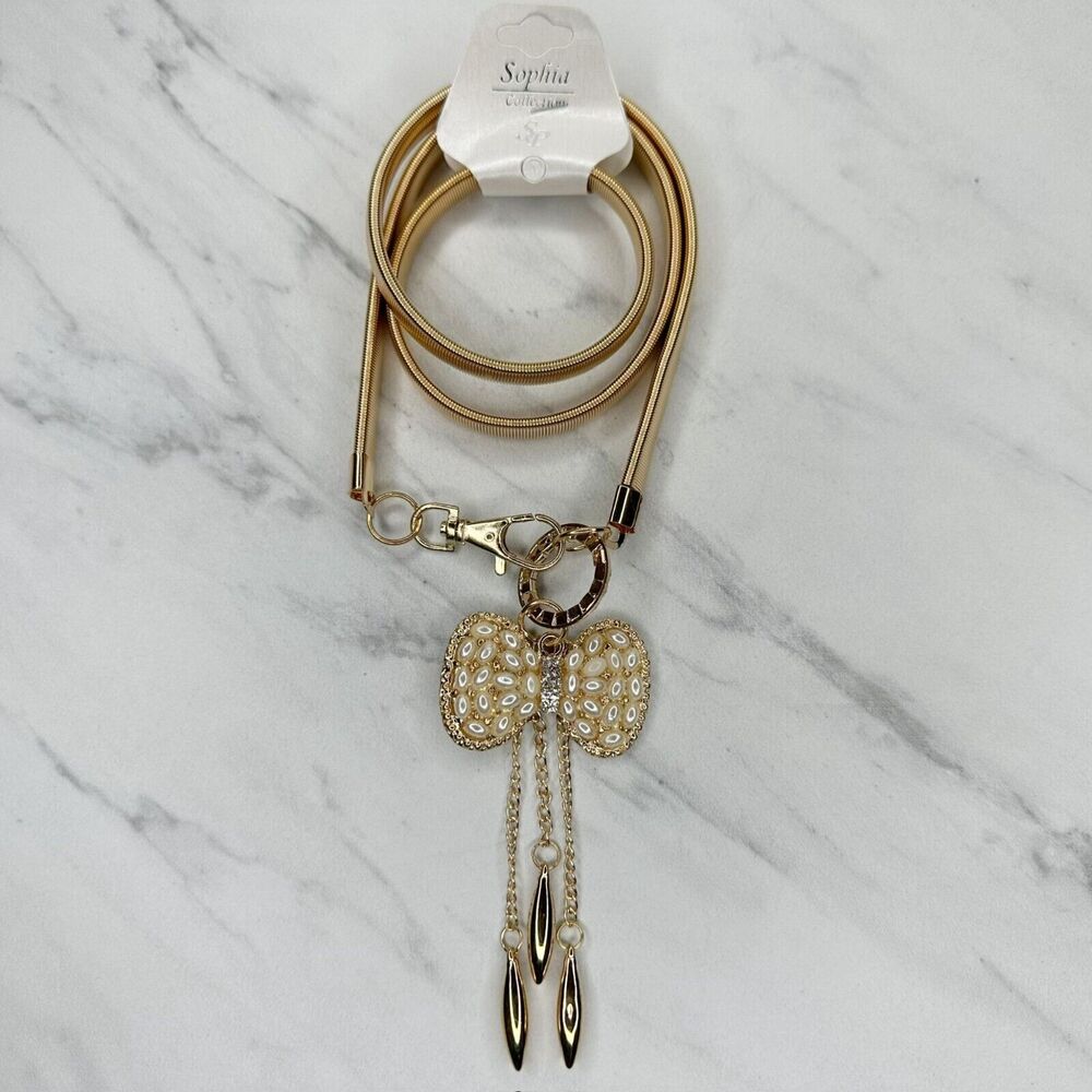 Sophia Collection Faux Pearl Rhinestone Bow Stretch Cinch Belt XS/Small (XS/S) ✨